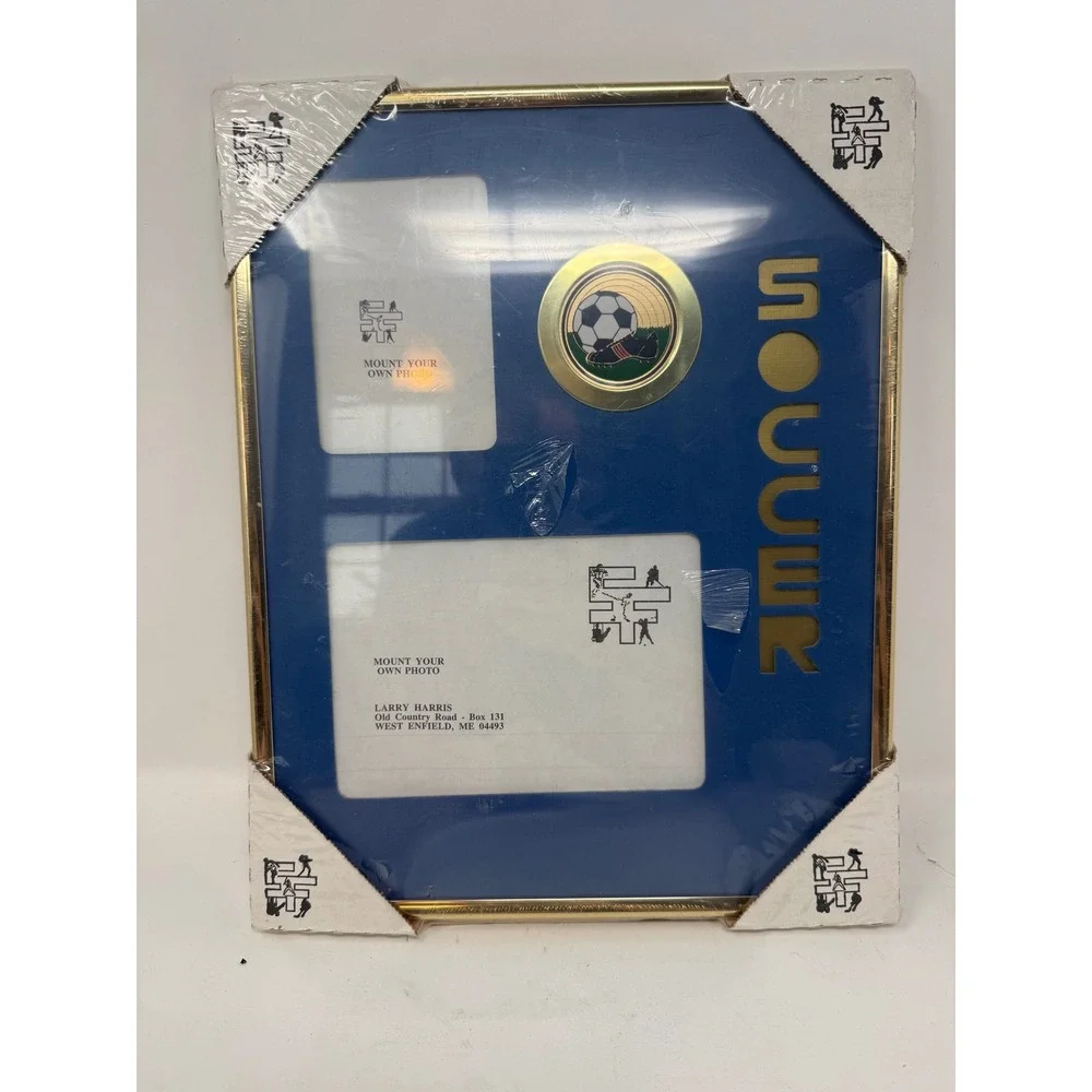 Vintage Soccer Multi Photo Frame Blue Gold Wall Decor 11x14 Made in USA